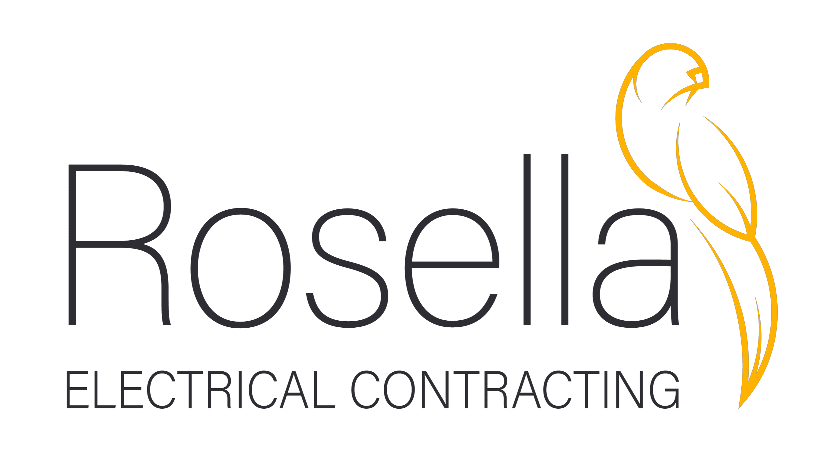 Yellow outline of a bird on top right hand corner of the word Rosella